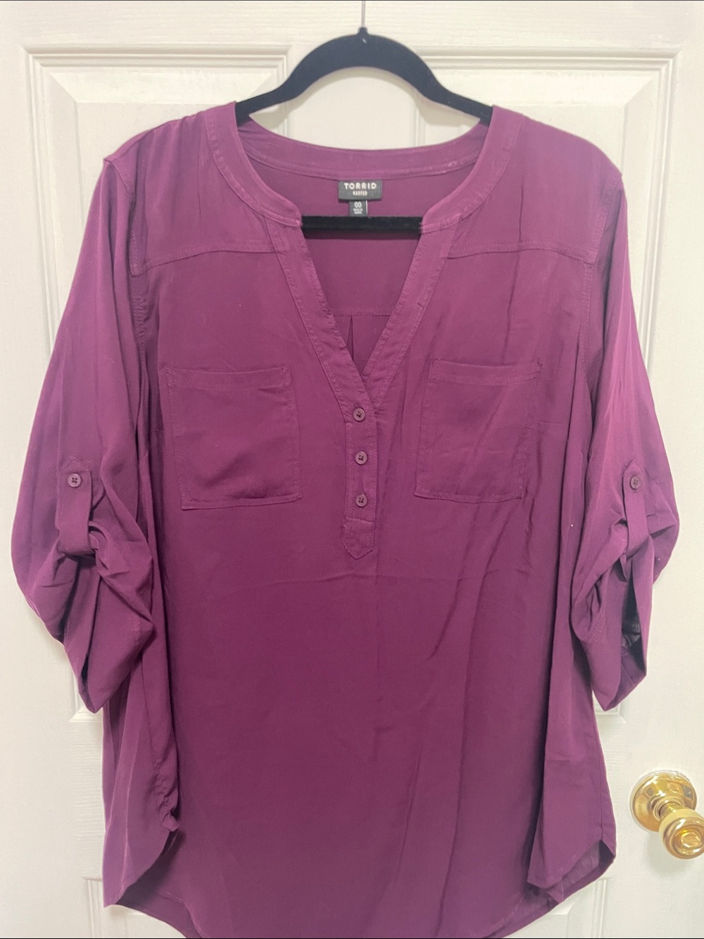 Torrid Plum Roll-Sleeve Henley Blouse